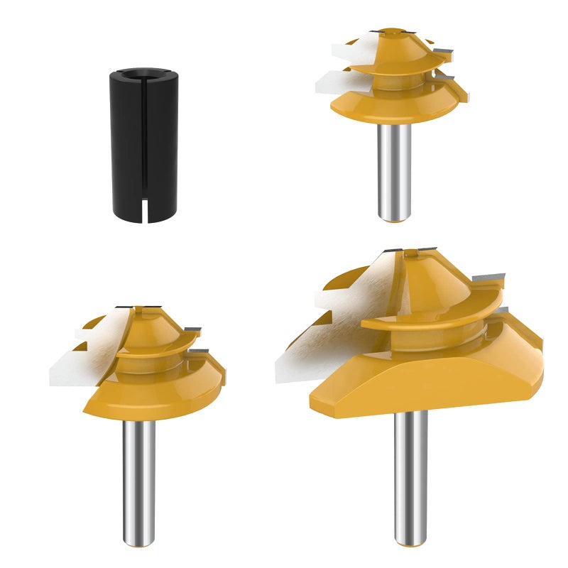ROOCBIT 1/4" Shank 45 Degree Lock Miter Router Bit - 1/2" 9/16" 3/4" Cutting Height Woodworking Glue Joint Tools Set 3Pcs by ROOCBIT - Image 1